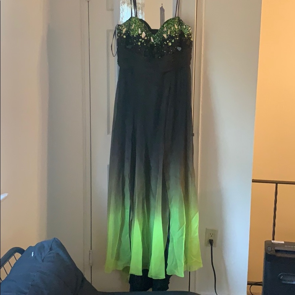 Green and Black Evening Gown  w/ Jeweled Bodice